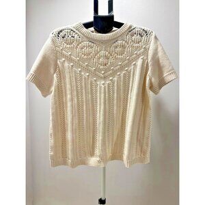 Ann Taylor Loft Coastal Grandma Crocheted Knit Short Sleeve Sweater Size XL